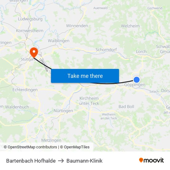 Bartenbach Hofhalde to Baumann-Klinik map