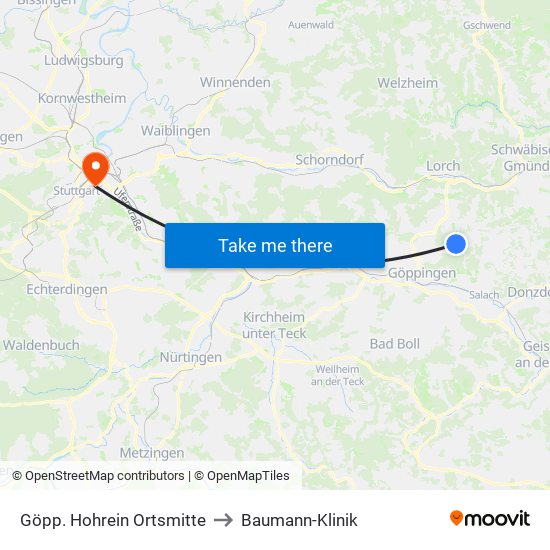 Göpp. Hohrein Ortsmitte to Baumann-Klinik map