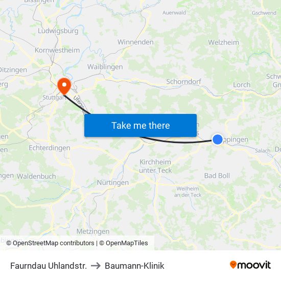 Faurndau Uhlandstr. to Baumann-Klinik map