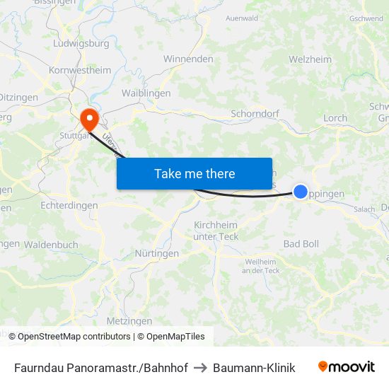 Faurndau Panoramastr./Bahnhof to Baumann-Klinik map