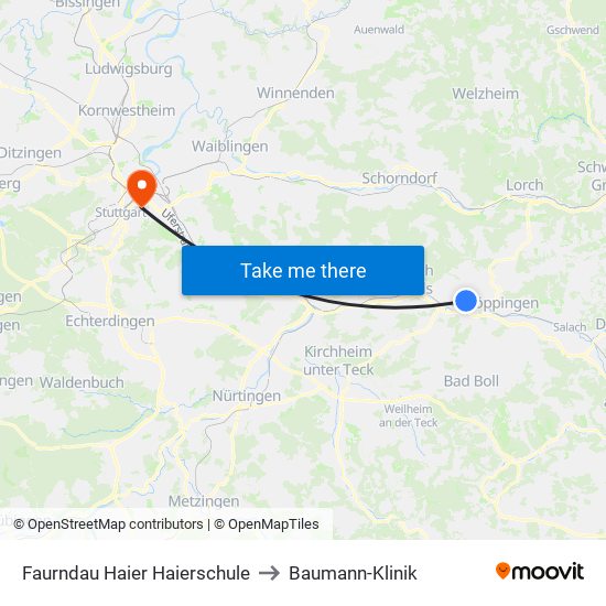 Faurndau Haier Haierschule to Baumann-Klinik map