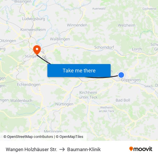 Wangen Holzhäuser Str. to Baumann-Klinik map