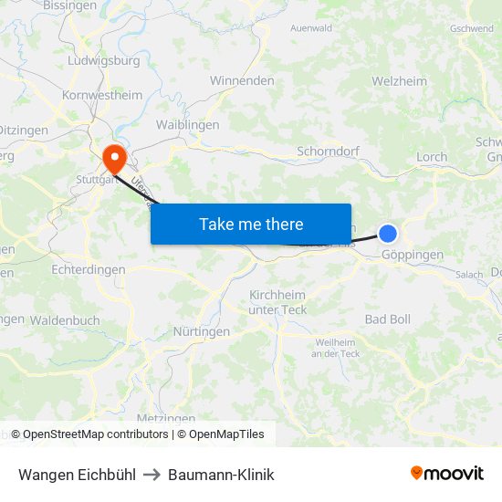 Wangen Eichbühl to Baumann-Klinik map