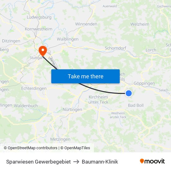 Sparwiesen Gewerbegebiet to Baumann-Klinik map