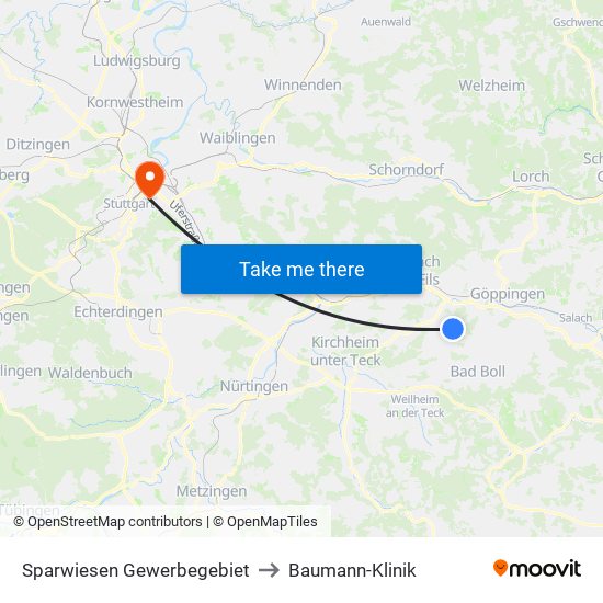 Sparwiesen Gewerbegebiet to Baumann-Klinik map