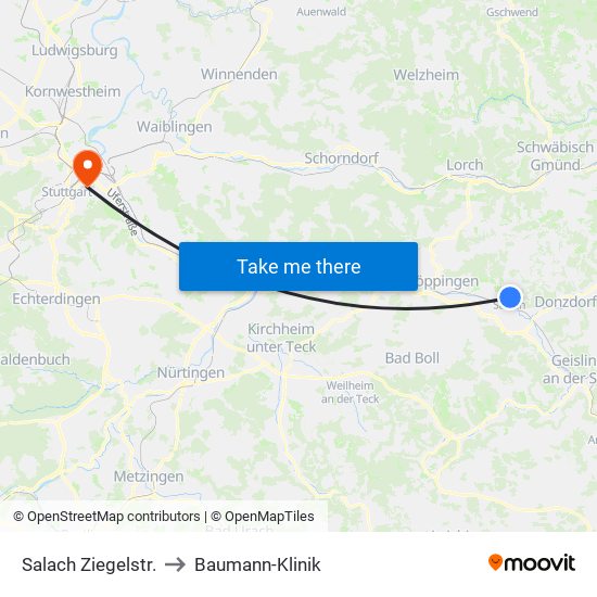 Salach Ziegelstr. to Baumann-Klinik map