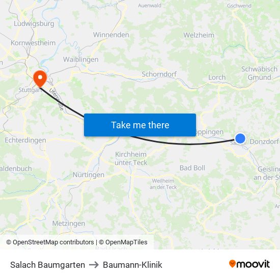 Salach Baumgarten to Baumann-Klinik map