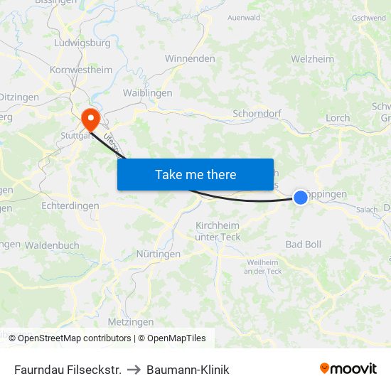 Faurndau Filseckstr. to Baumann-Klinik map