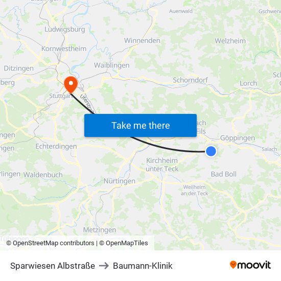 Sparwiesen Albstraße to Baumann-Klinik map