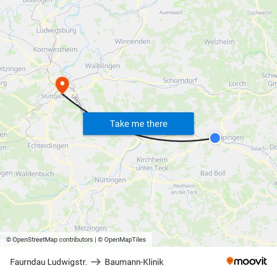 Faurndau Ludwigstr. to Baumann-Klinik map