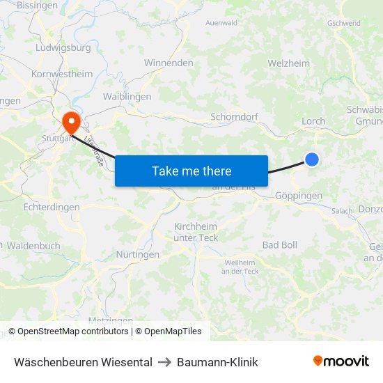 Wäschenbeuren Wiesental to Baumann-Klinik map