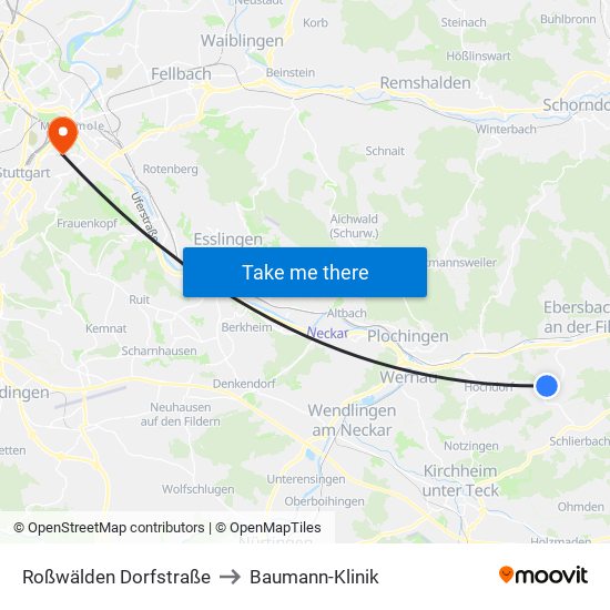 Roßwälden Dorfstraße to Baumann-Klinik map