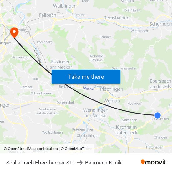 Schlierbach Ebersbacher Str. to Baumann-Klinik map
