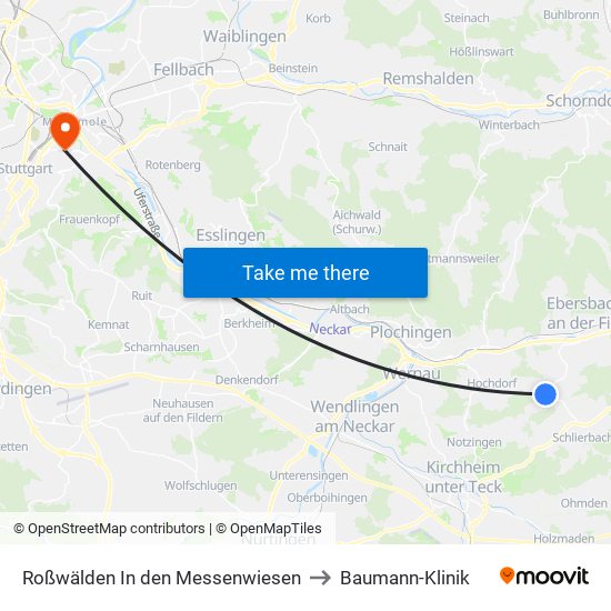 Roßwälden In den Messenwiesen to Baumann-Klinik map