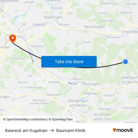 Baiereck am Kugelrain to Baumann-Klinik map