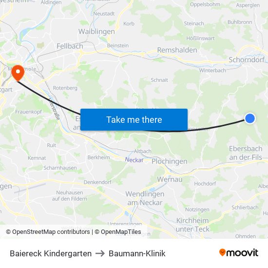 Baiereck Kindergarten to Baumann-Klinik map