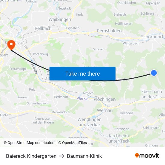 Baiereck Kindergarten to Baumann-Klinik map