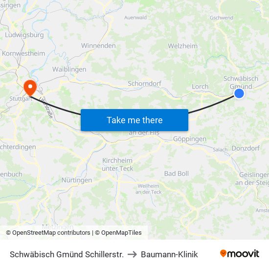 Schwäbisch Gmünd Schillerstr. to Baumann-Klinik map