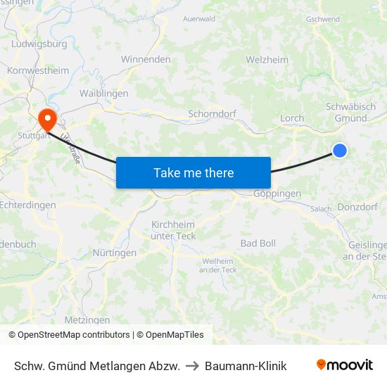 Schw. Gmünd Metlangen Abzw. to Baumann-Klinik map