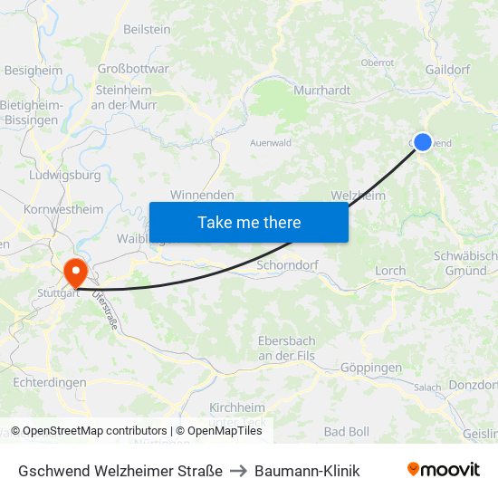 Gschwend Welzheimer Straße to Baumann-Klinik map