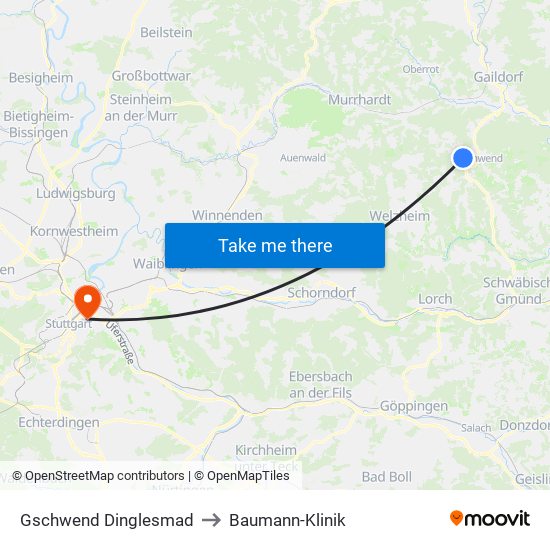 Gschwend Dinglesmad to Baumann-Klinik map