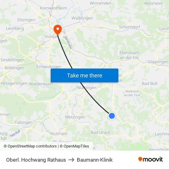 Oberl. Hochwang Rathaus to Baumann-Klinik map