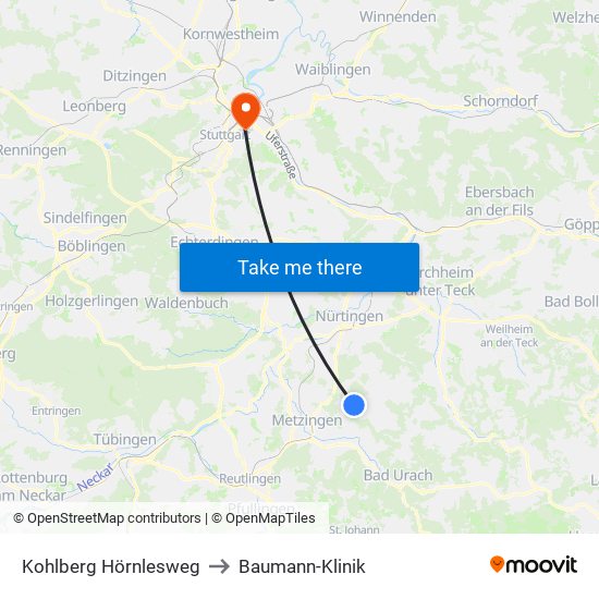 Kohlberg Hörnlesweg to Baumann-Klinik map