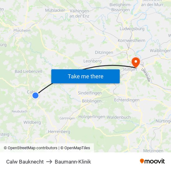 Calw Bauknecht to Baumann-Klinik map