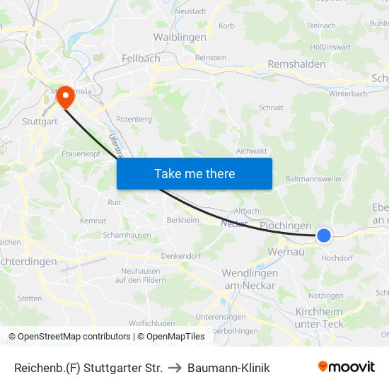 Reichenb.(F) Stuttgarter Str. to Baumann-Klinik map