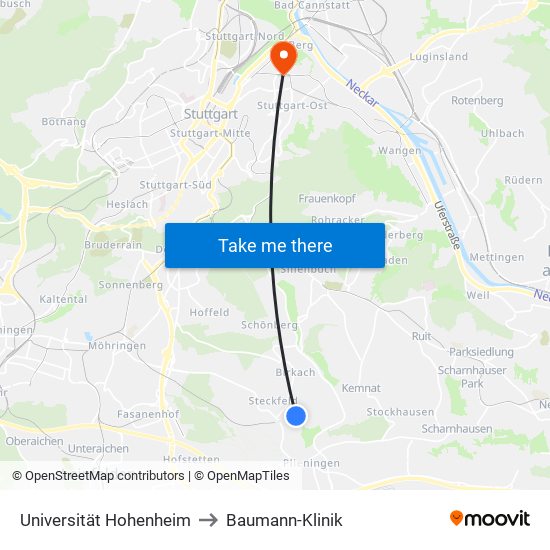 Universität Hohenheim to Baumann-Klinik map