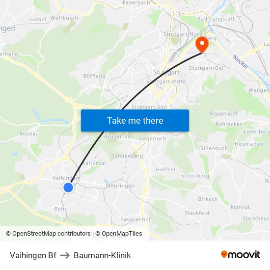 Vaihingen Bf to Baumann-Klinik map