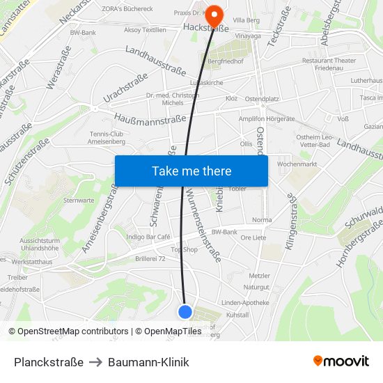 Planckstraße to Baumann-Klinik map