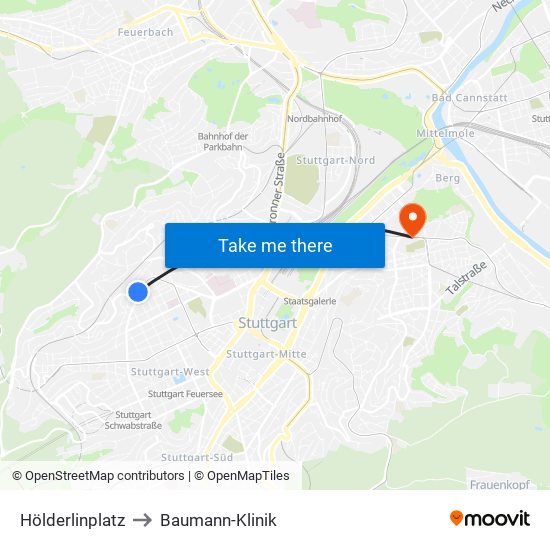 Hölderlinplatz to Baumann-Klinik map