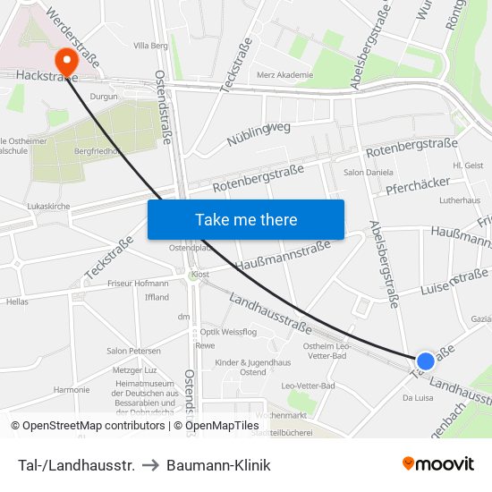 Tal-/Landhausstr. to Baumann-Klinik map