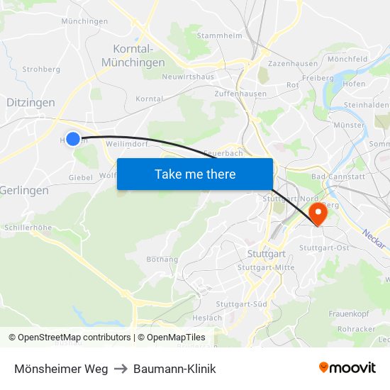 Mönsheimer Weg to Baumann-Klinik map