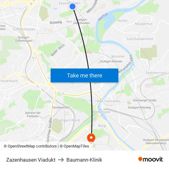 Zazenhausen Viadukt to Baumann-Klinik map