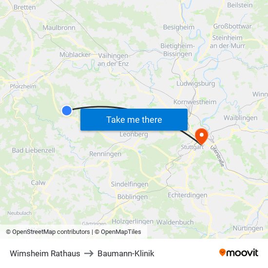 Wimsheim Rathaus to Baumann-Klinik map