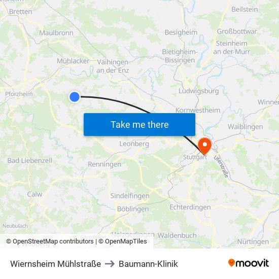 Wiernsheim Mühlstraße to Baumann-Klinik map