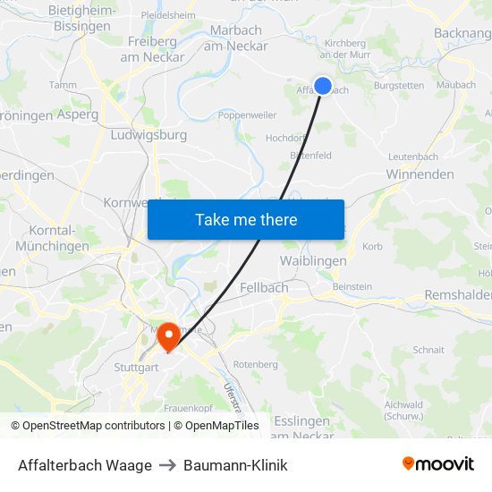 Affalterbach Waage to Baumann-Klinik map