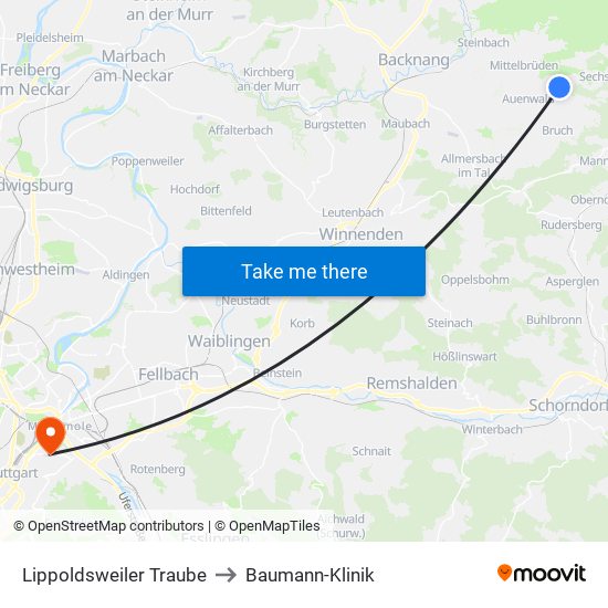 Lippoldsweiler Traube to Baumann-Klinik map