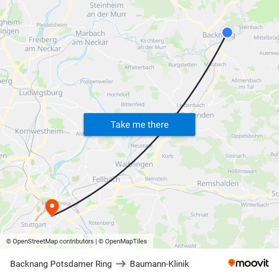 Backnang Potsdamer Ring to Baumann-Klinik map