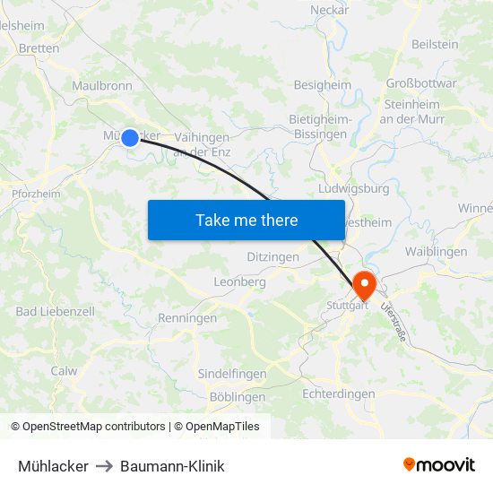 Mühlacker to Baumann-Klinik map