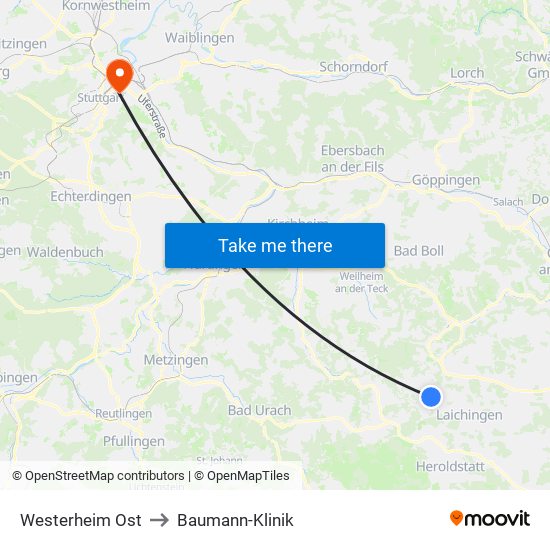 Westerheim Ost to Baumann-Klinik map