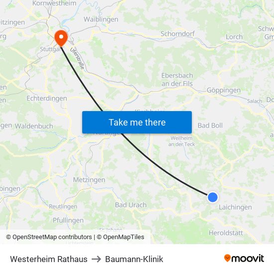 Westerheim Rathaus to Baumann-Klinik map