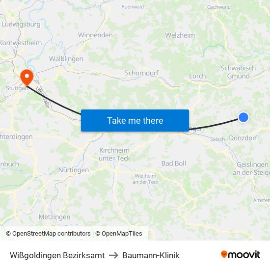 Wißgoldingen Bezirksamt to Baumann-Klinik map