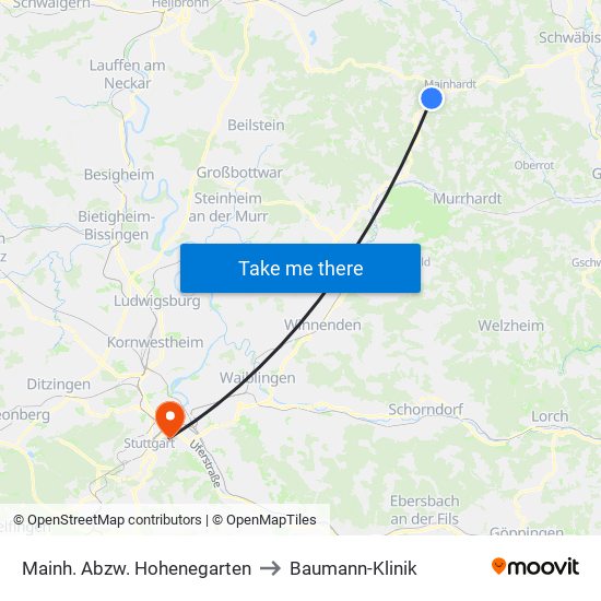 Mainh. Abzw. Hohenegarten to Baumann-Klinik map