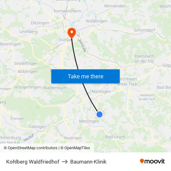 Kohlberg Waldfriedhof to Baumann-Klinik map