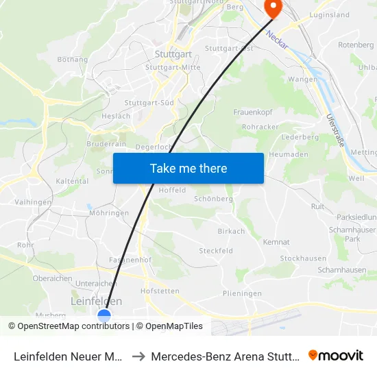 Leinfelden Neuer Markt to Mercedes-Benz Arena Stuttgart map