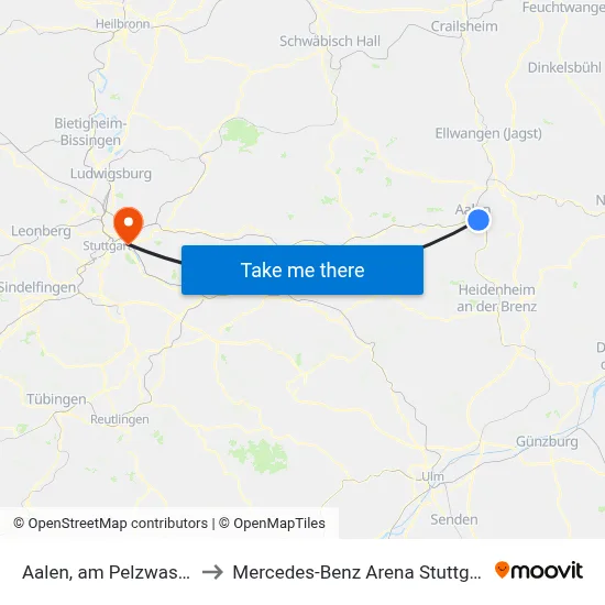 Aalen, am Pelzwasen to Mercedes-Benz Arena Stuttgart map