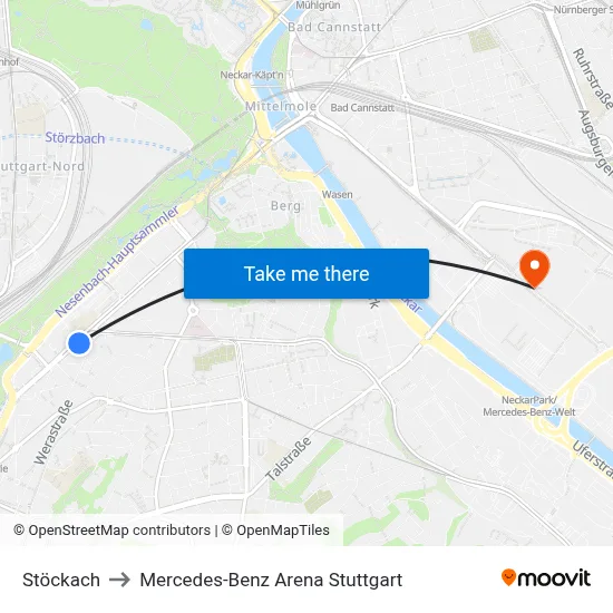 Stöckach to Mercedes-Benz Arena Stuttgart map